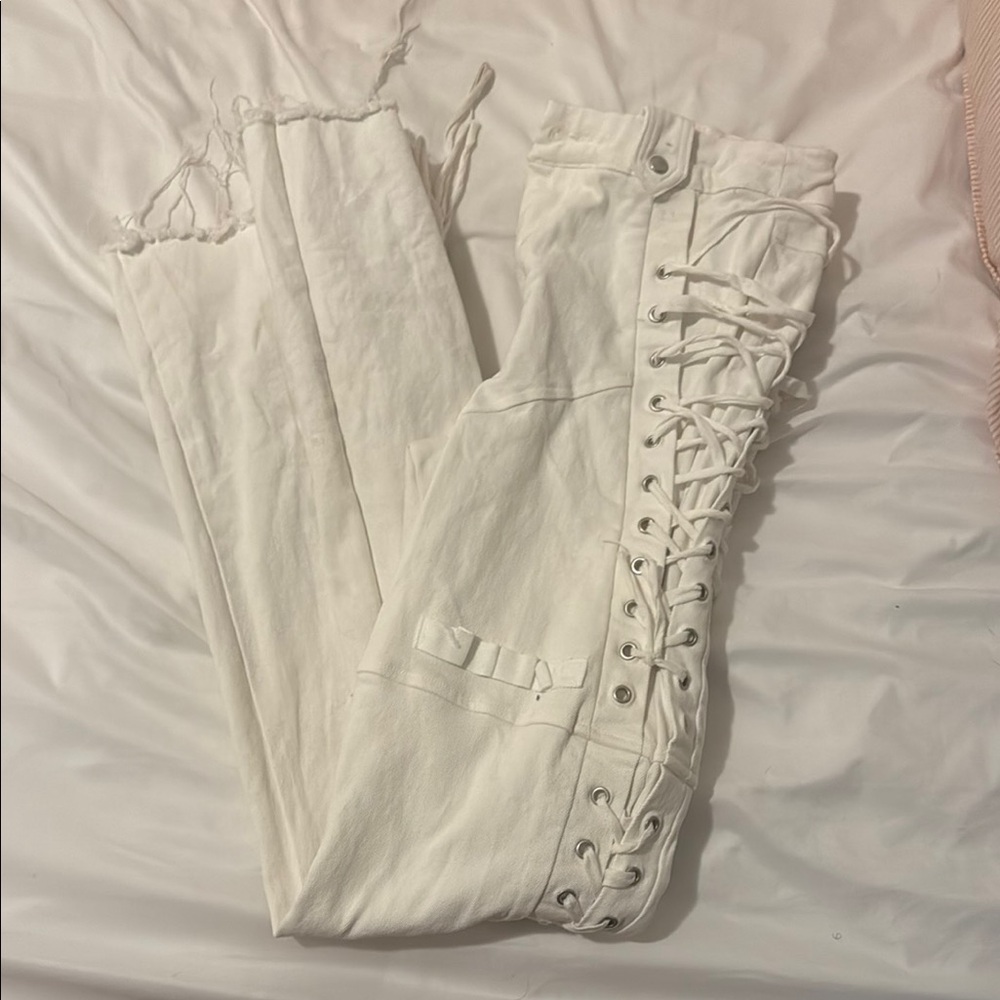 Stylish White Lace-Up Pants